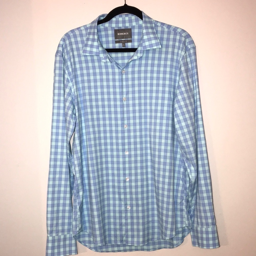 Bonobos Blue Checkered Shirt Size Large​​​​ - Picture 2 of 5